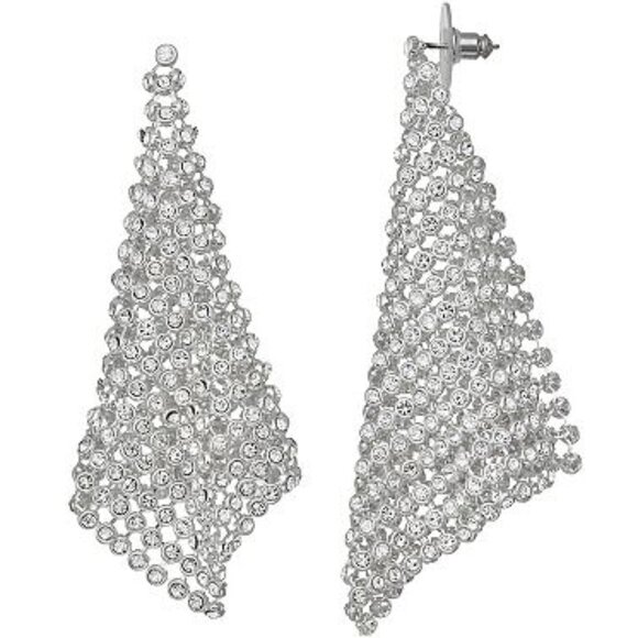 Nine West Jewelry - NINE WEST Glamorous Silver Clear Crystal Mesh Chain Statement Earrings**NEW!